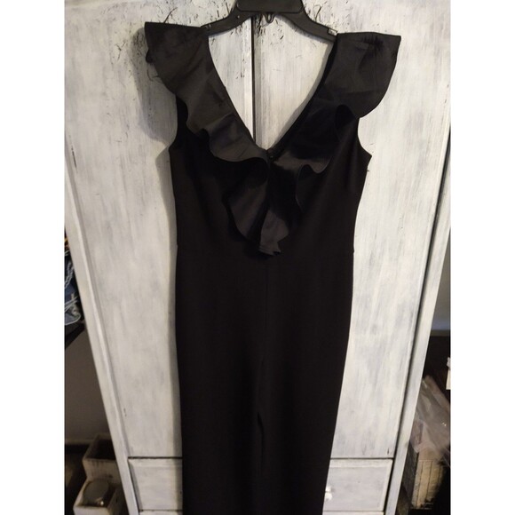 Lauren Ralph Lauren wide leg ruffled v-neck sleeveless black Romper Size 6 Boho - Picture 3 of 11